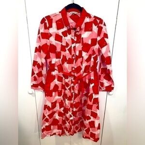 First Chapter Red White and Pink Belted Dress w Pockets